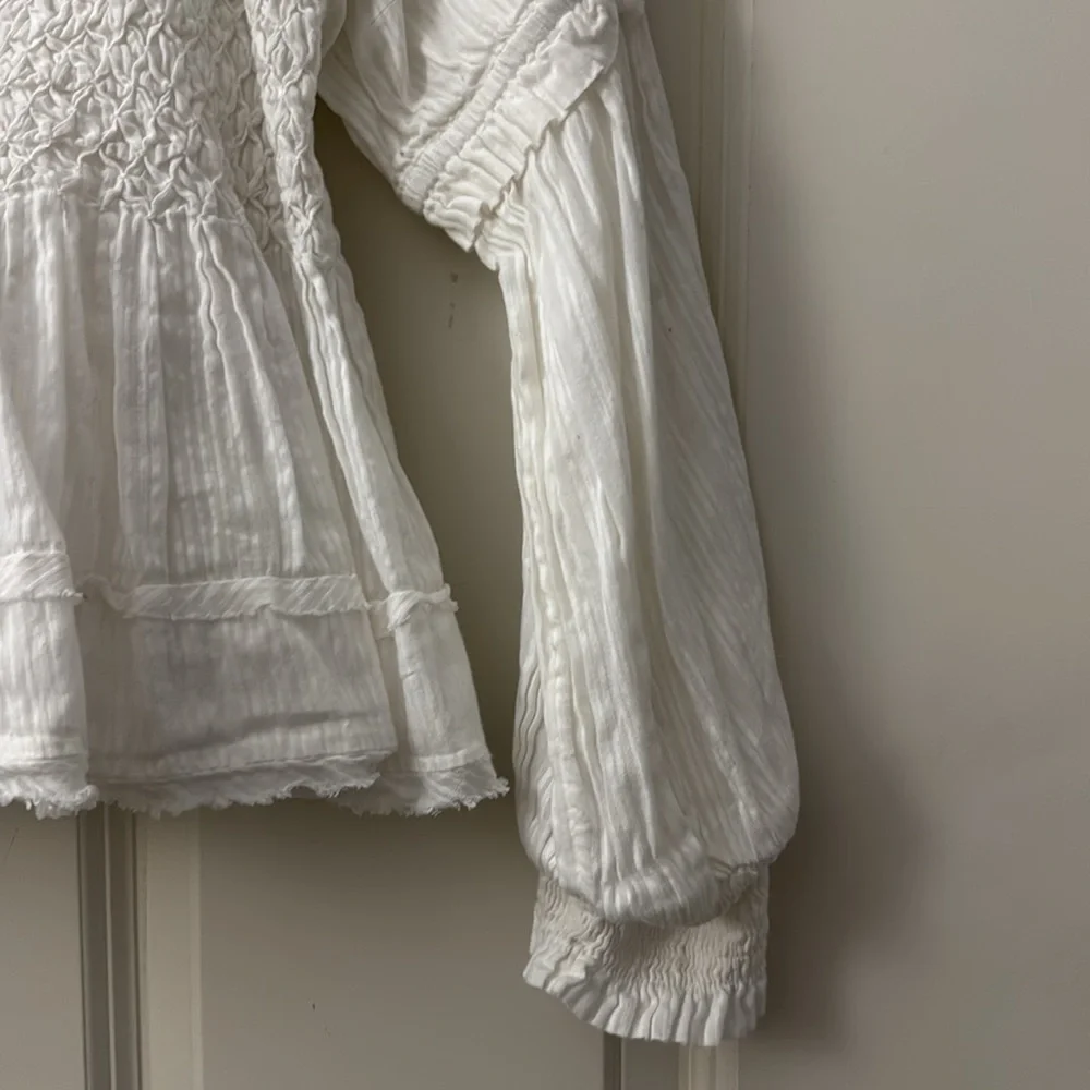 🖤 Anthropologie Puff-Sleeve Babydoll Top – Ivory | Size L